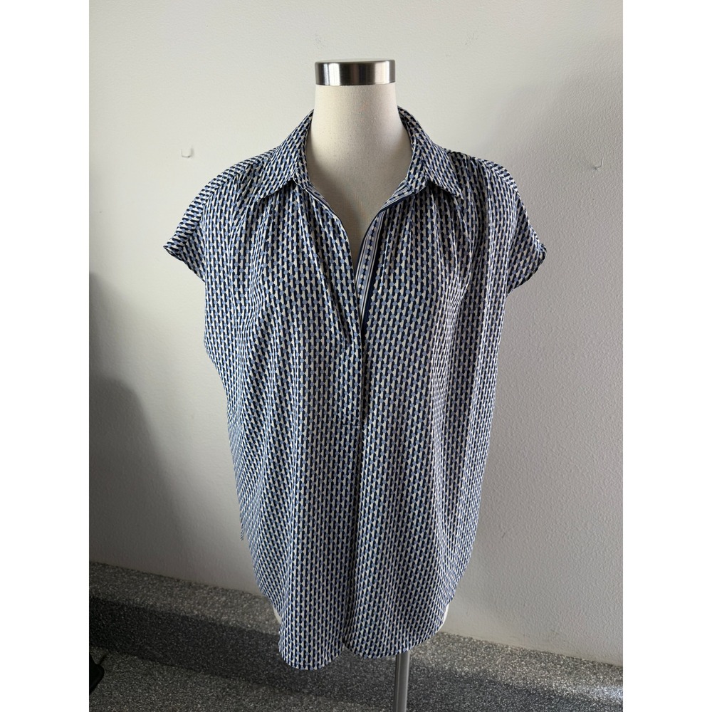 NEW Max Studio London Women Plus 1X Blue Geometric Dot Short Sleeve Blouse